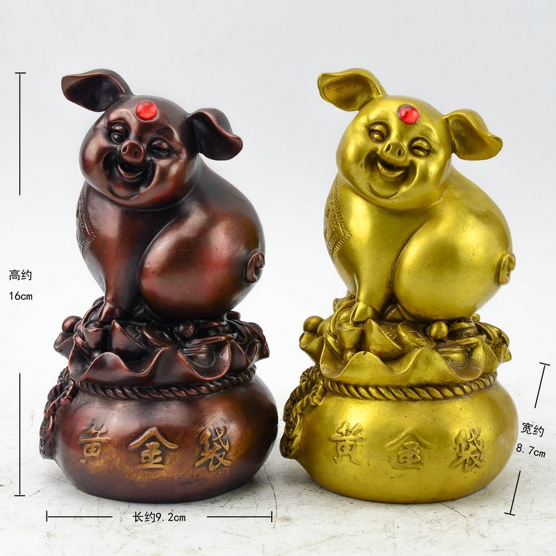 批發(fā)精工純銅特價(jià)黃金袋豬 生肖福豬，為仿古家具與空間增輝的工藝品擺設(shè)